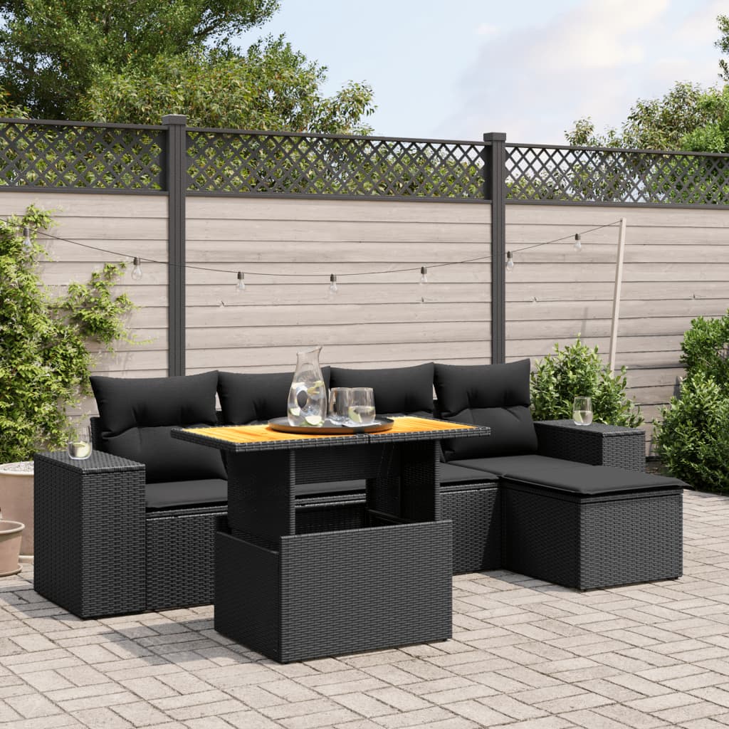 Set mobilier de gradina cu perne, 6 piese, negru, poliratan — imaginea 2