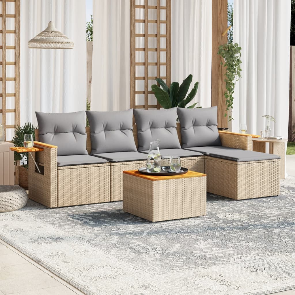 Set canapele de gradina cu perne, 6 piese, bej, poliratan — imaginea 2