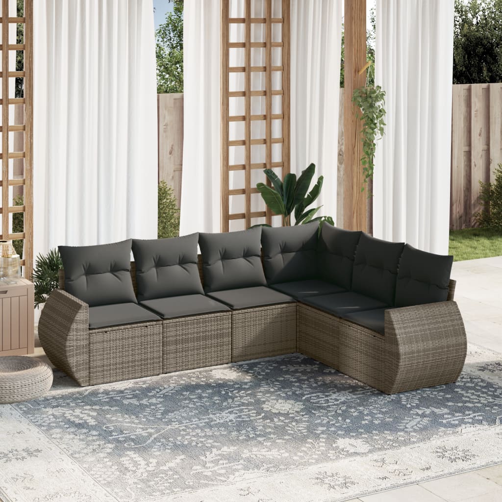 Set mobilier gradina cu perne, 6 piese, gri, poliratan — imaginea 2