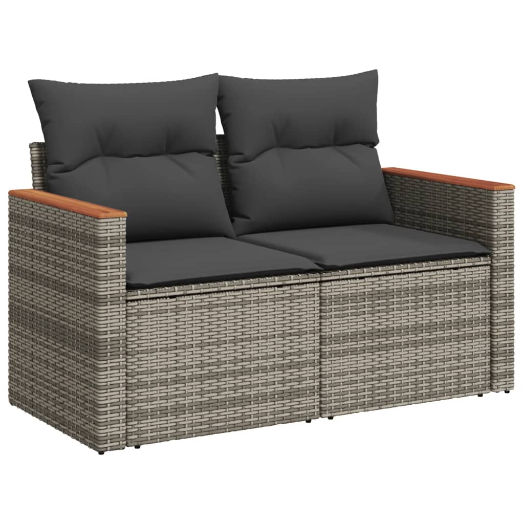 Set canapele de gradina, 9 piese, cu perne, gri, poliratan — imaginea 4