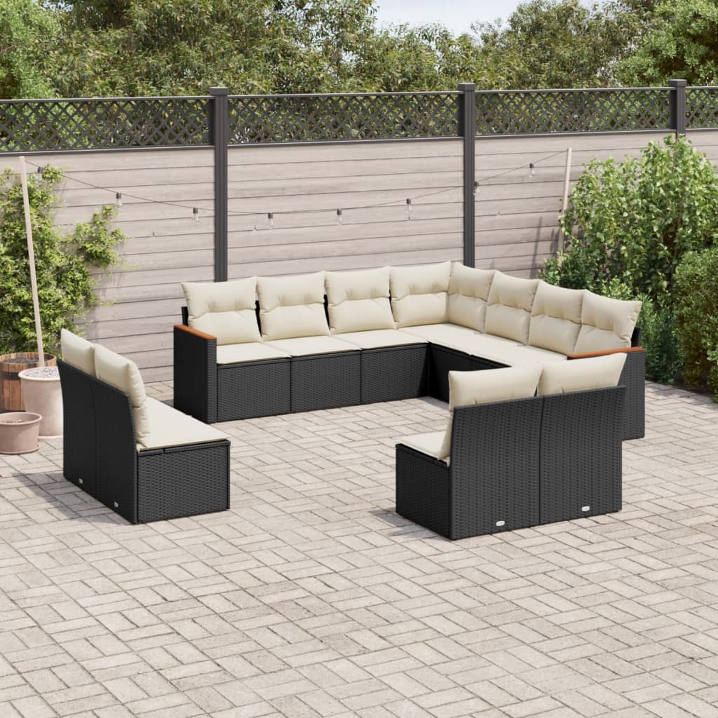 Set canapele de gradina cu perne, 11 piese, negru, poliratan — imaginea 2