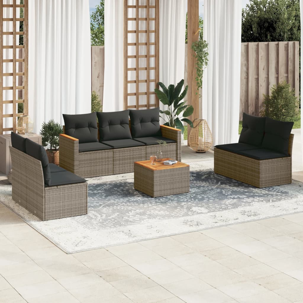 Set canapele de gradina cu perne, 8 piese, gri, poliratan — imaginea 2