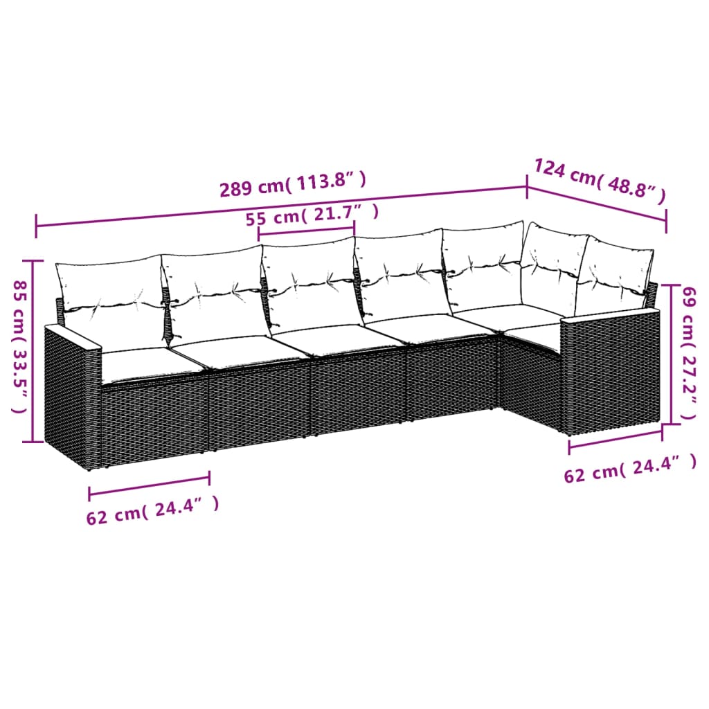 Set canapele de gradina, 6 piese, cu perne, bej, poliratan — imaginea 7