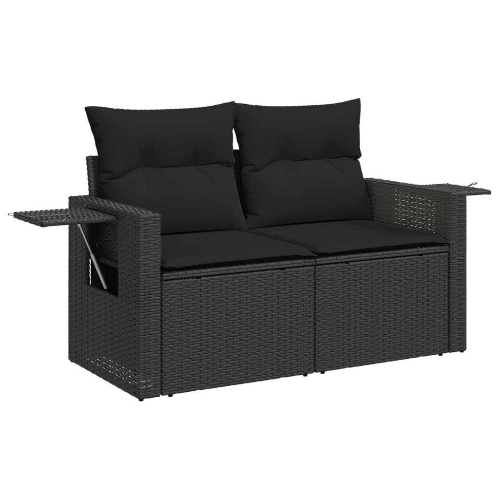 Set mobilier de gradina cu perne, 9 piese, negru, poliratan — imaginea 8