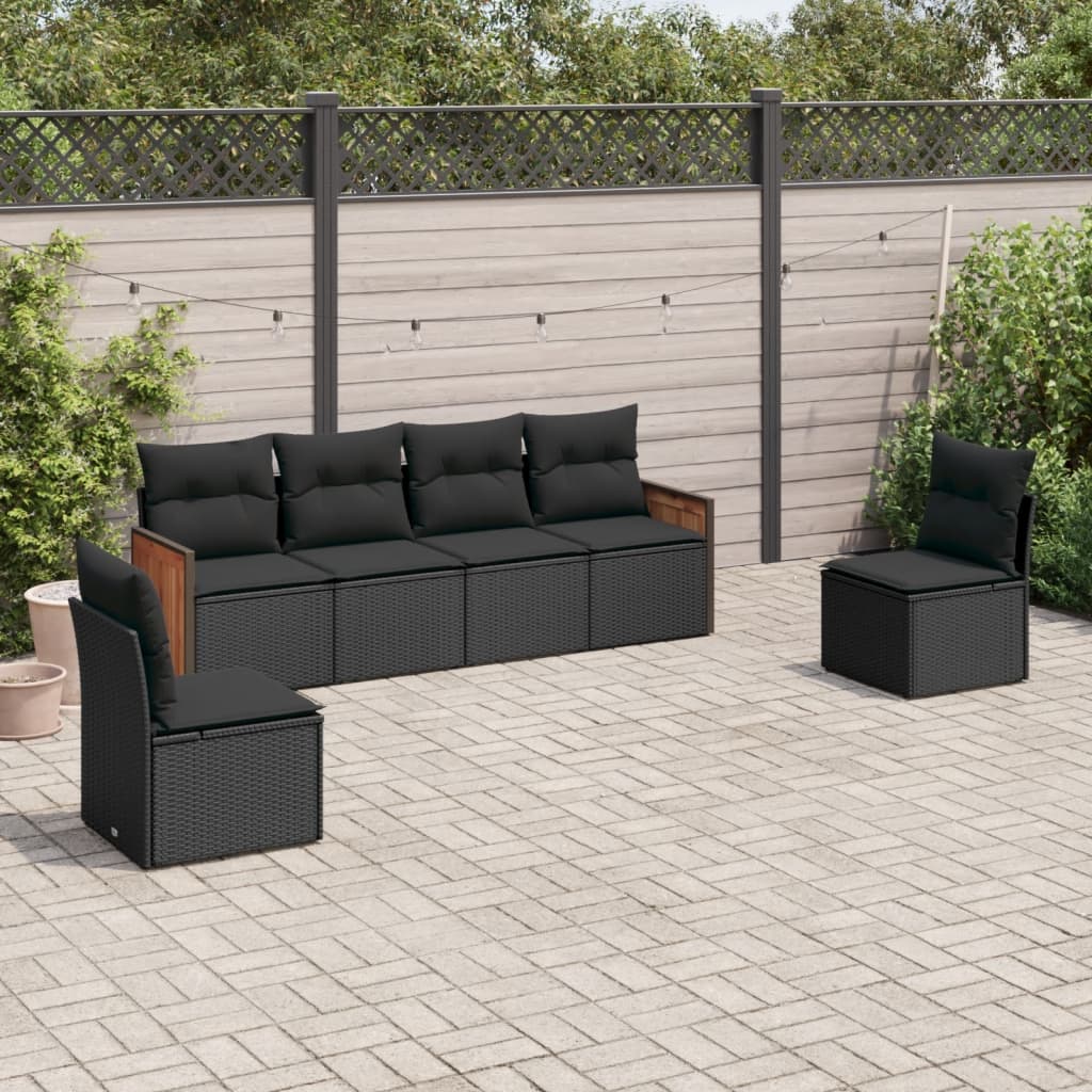 Set mobilier de gradina cu perne, 6 piese, negru, poliratan — imaginea 2