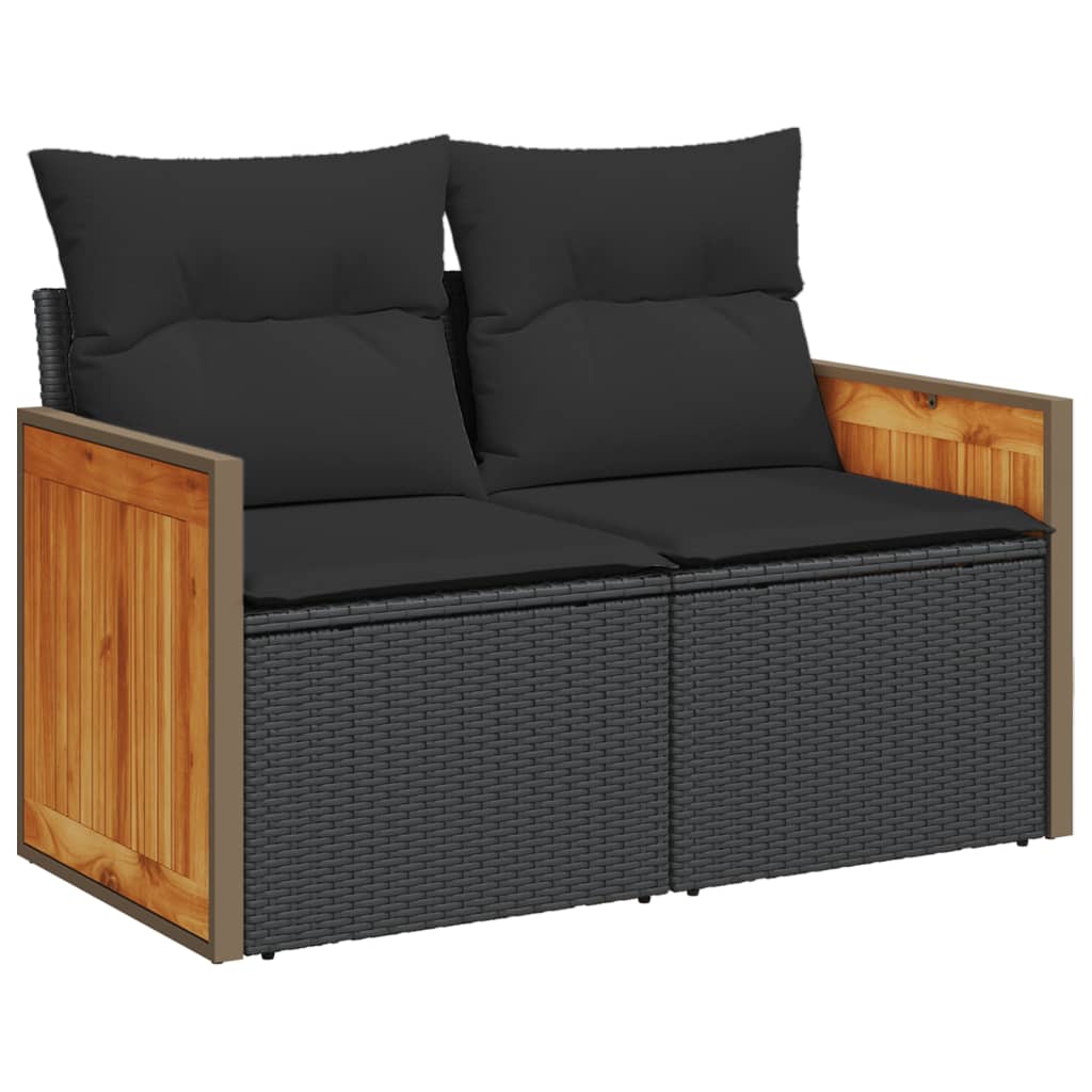 Set mobilier de gradina cu perne, 6 piese, negru, poliratan — imaginea 3