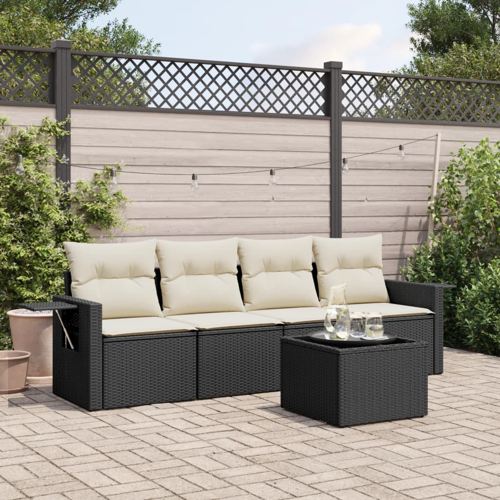 Set mobilier de gradina cu perne, 5 piese, negru, poliratan — imaginea 2