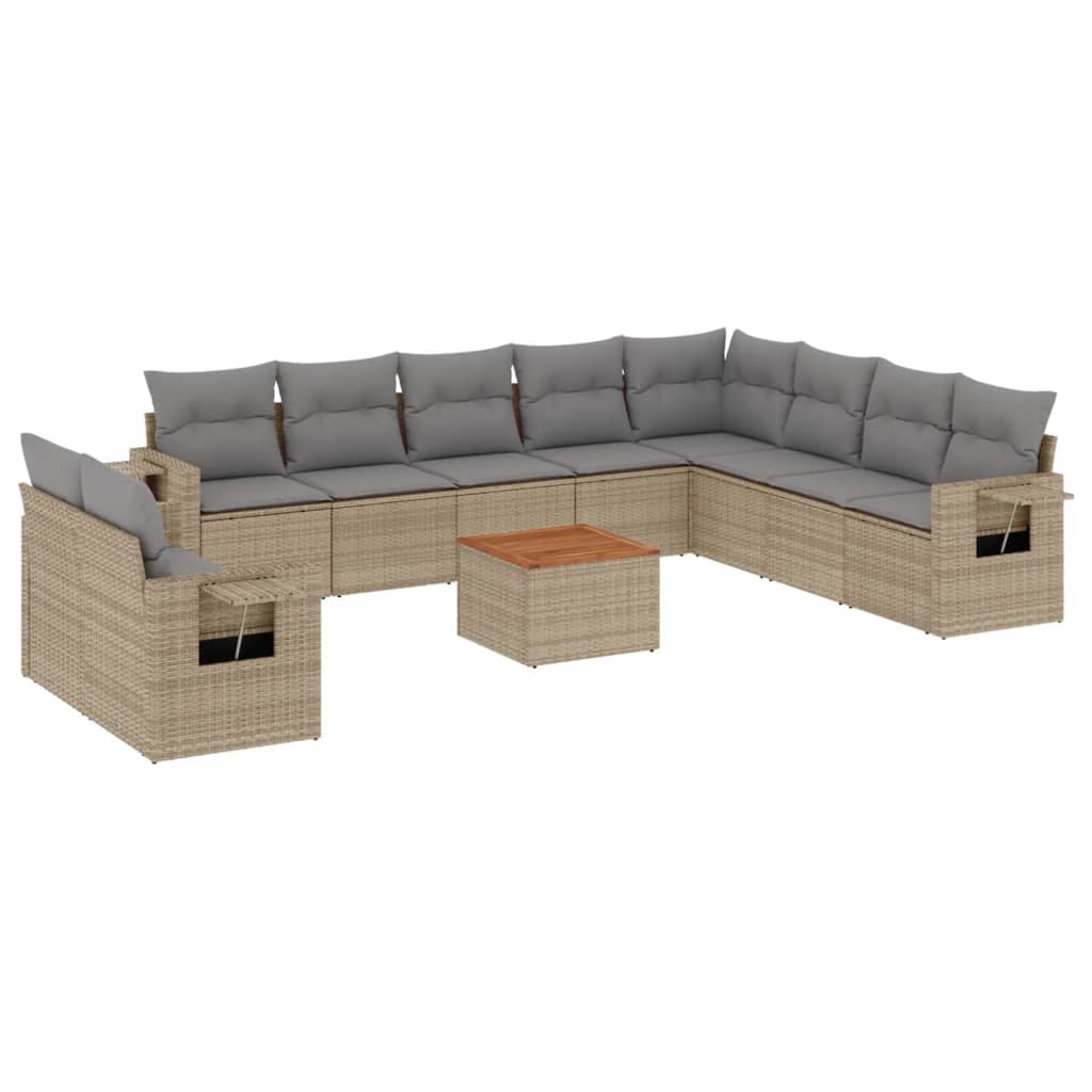 Set canapele de gradina, 11 piese, cu perne, bej, poliratan
