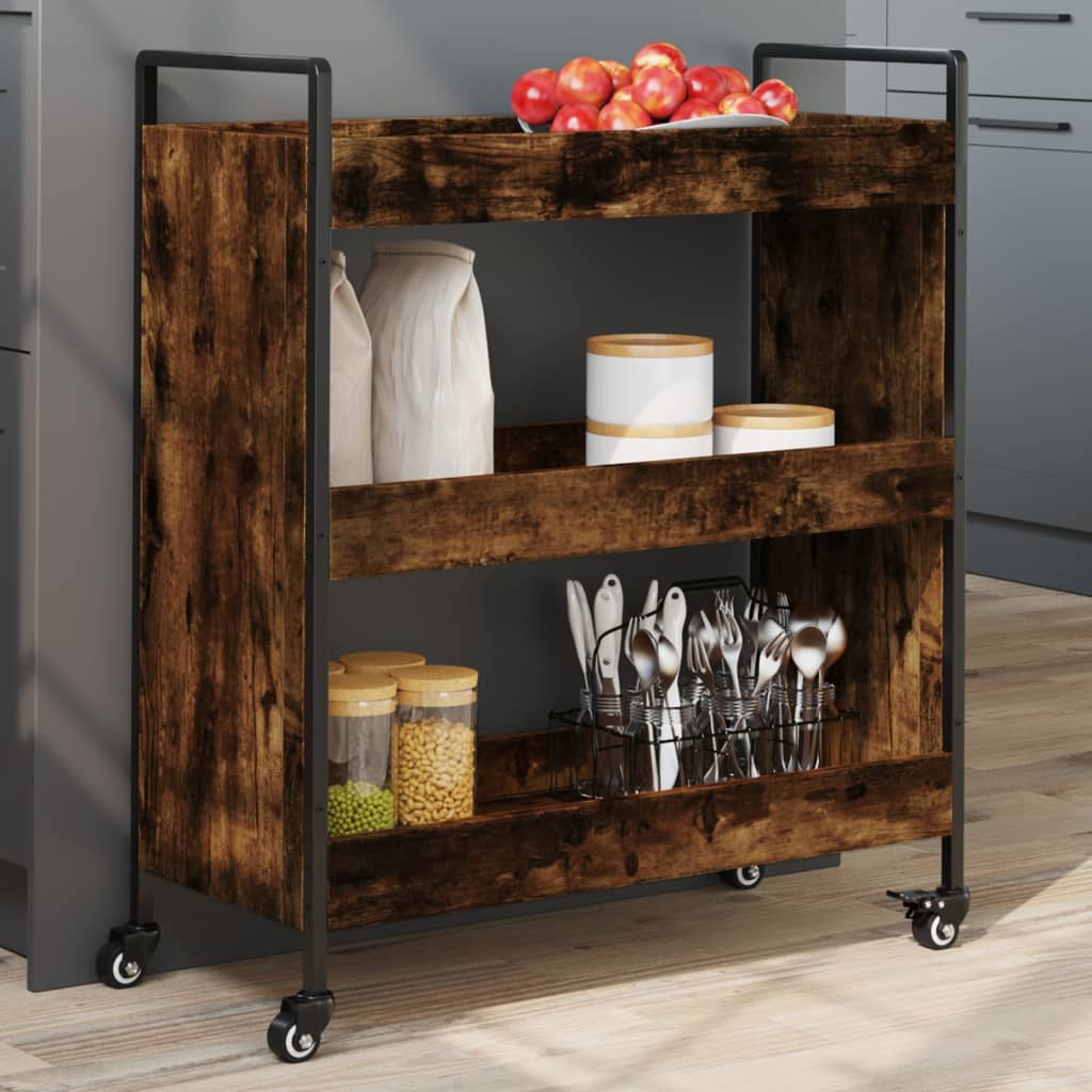 Carucior de bucatarie stejar fumuriu 70x30x82 cm lemn prelucrat — imaginea 2