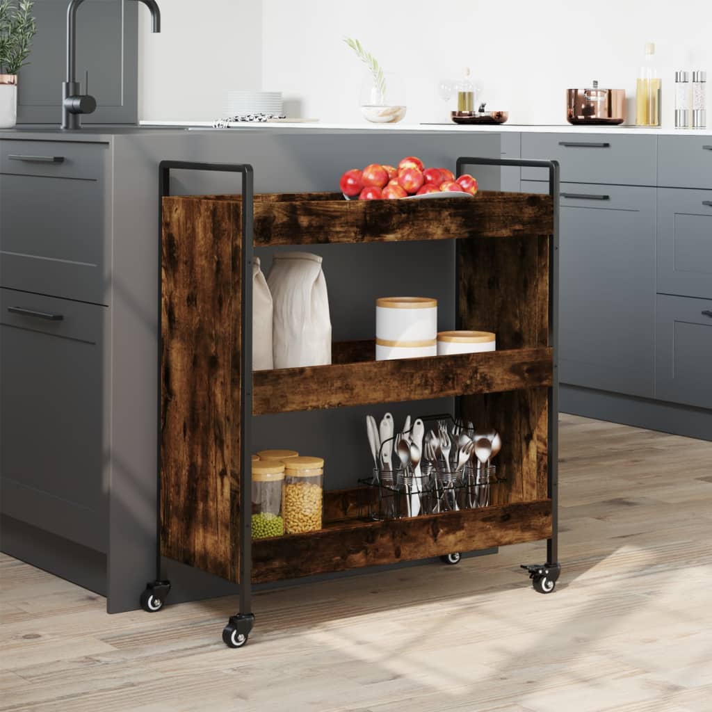 Carucior de bucatarie stejar fumuriu 70x30x82 cm lemn prelucrat — imaginea 4