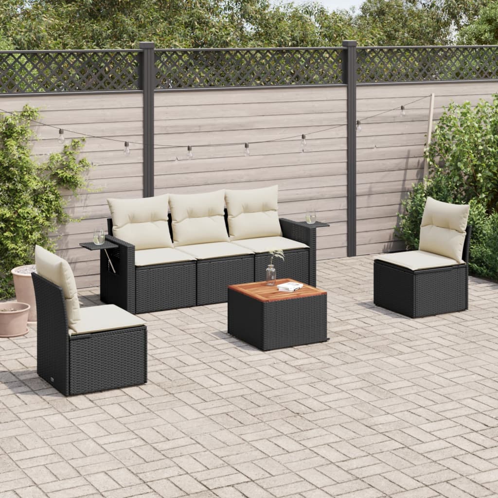 Set mobilier de gradina cu perne, 6 piese, negru, poliratan — imaginea 2
