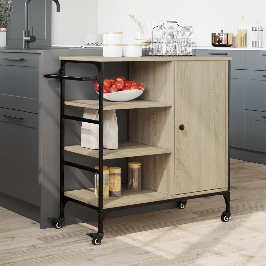 Carucior de bucatarie, stejar sonoma, 87,5x38,5x84,5 cm, lemn — imaginea 3