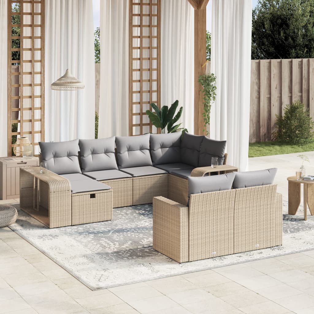 Set canapele de gradina cu perne, 10 piese, bej, poliratan — imaginea 2