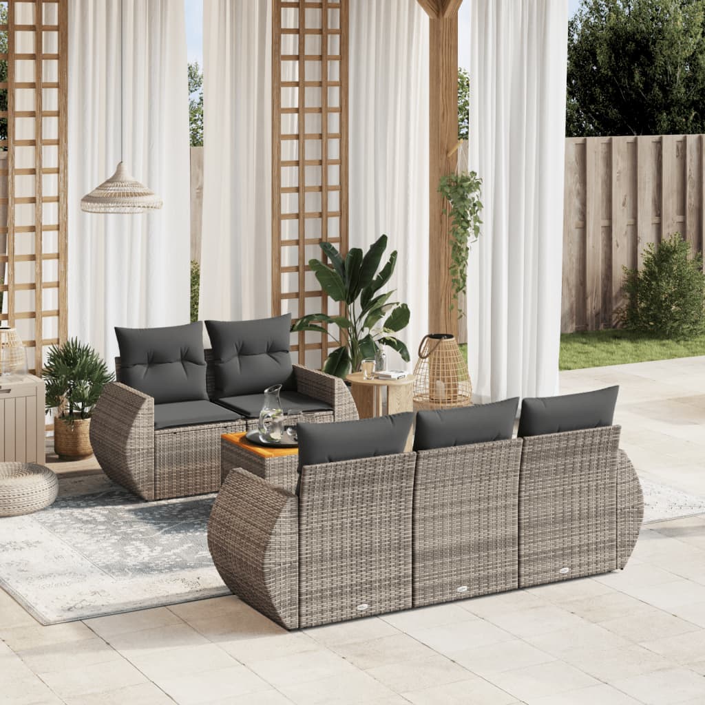 Set mobilier gradina cu perne, 6 piese, gri, poliratan — imaginea 2