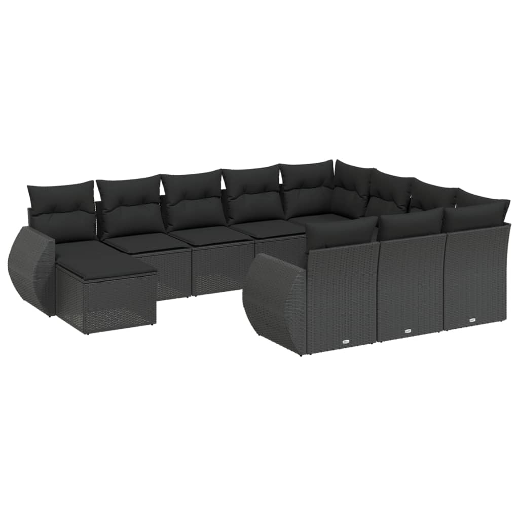 Set canapele de gradina cu perne, 11 piese, negru, poliratan