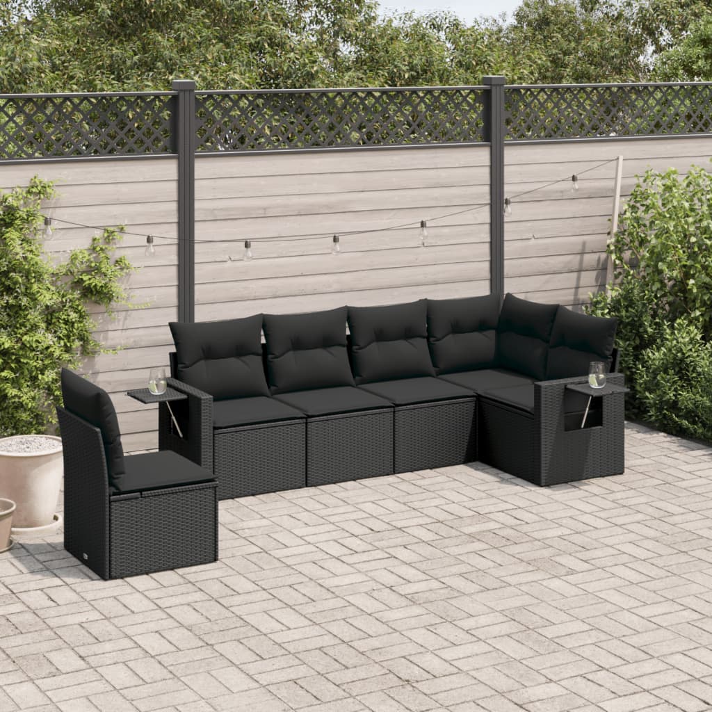 Set mobilier de gradina cu perne, 6 piese, negru, poliratan — imaginea 2