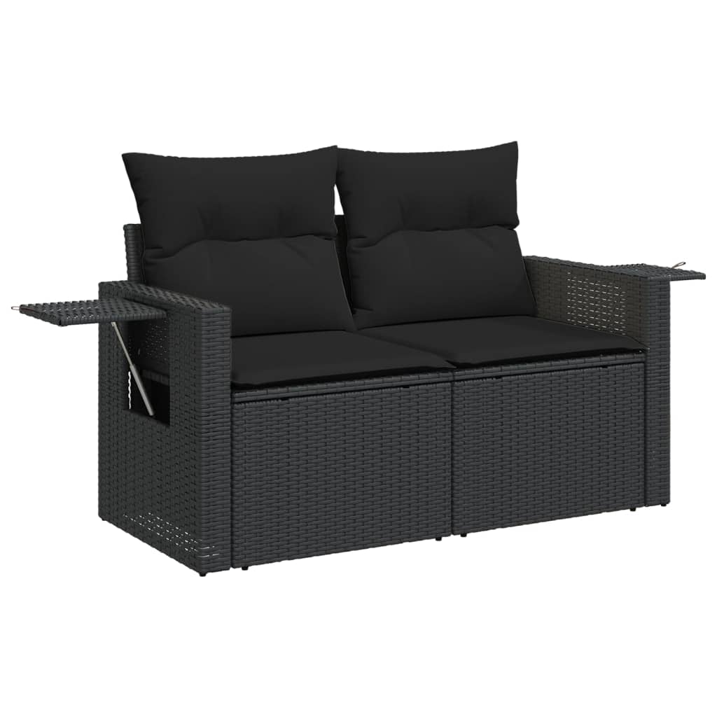 Set mobilier de gradina cu perne, 6 piese, negru, poliratan — imaginea 7