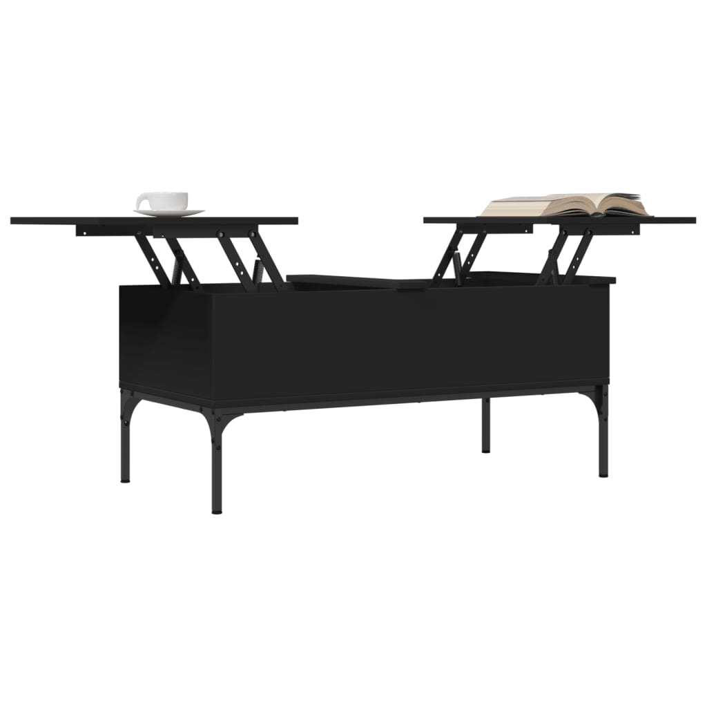 Masuta de cafea, negru, 100x50x45 cm, lemn prelucrat si metal — imaginea 4