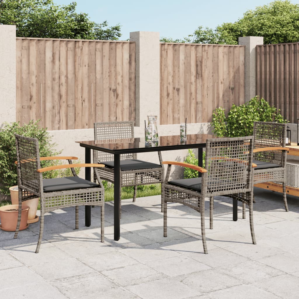 Set mobilier de gradina cu perne, 5 piese, gri, poliratan — imaginea 2