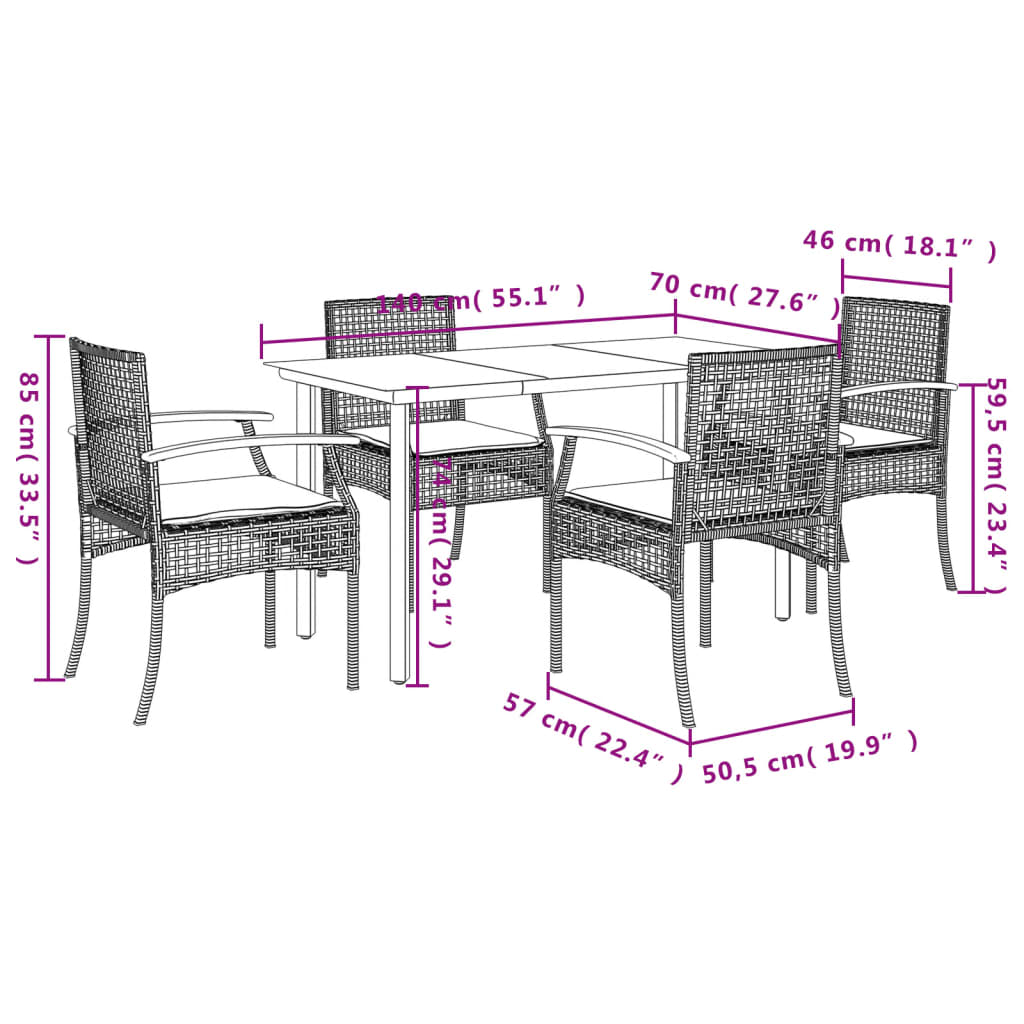 Set mobilier de gradina cu perne, 5 piese, gri, poliratan — imaginea 7