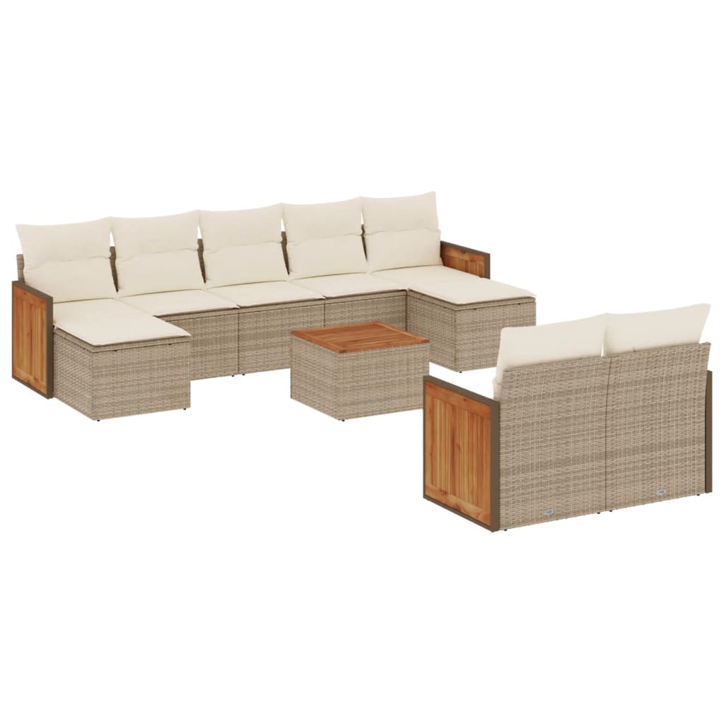 Set canapele de gradina cu perne, 10 piese, bej, poliratan