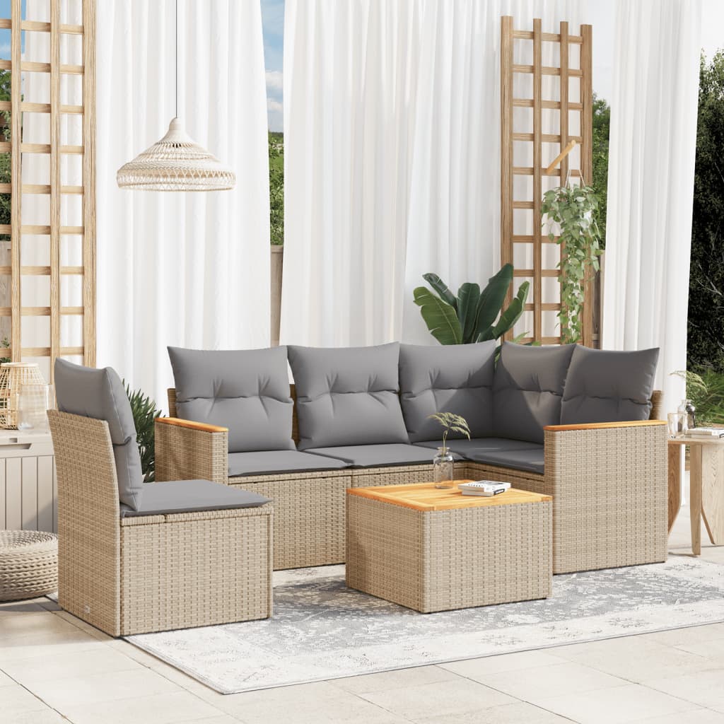 Set canapele de gradina, 6 piese, cu perne, bej, poliratan — imaginea 2