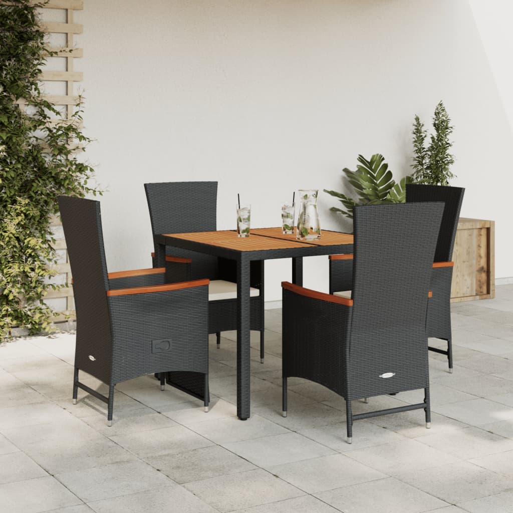 Set mobilier de gradina cu perne, 5 piese, negru, poliratan — imaginea 2