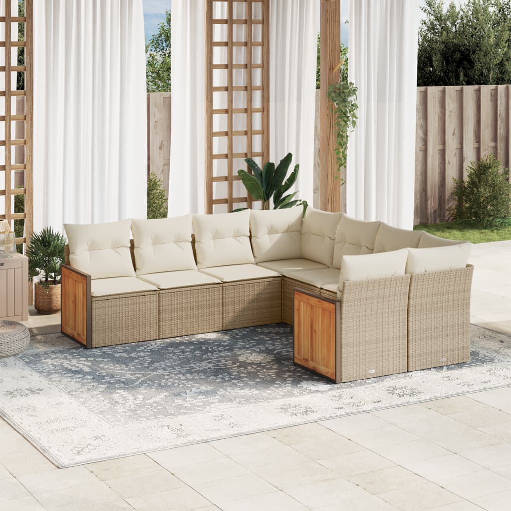 Set canapele de gradina, 8 piese, cu perne, bej, poliratan — imaginea 2