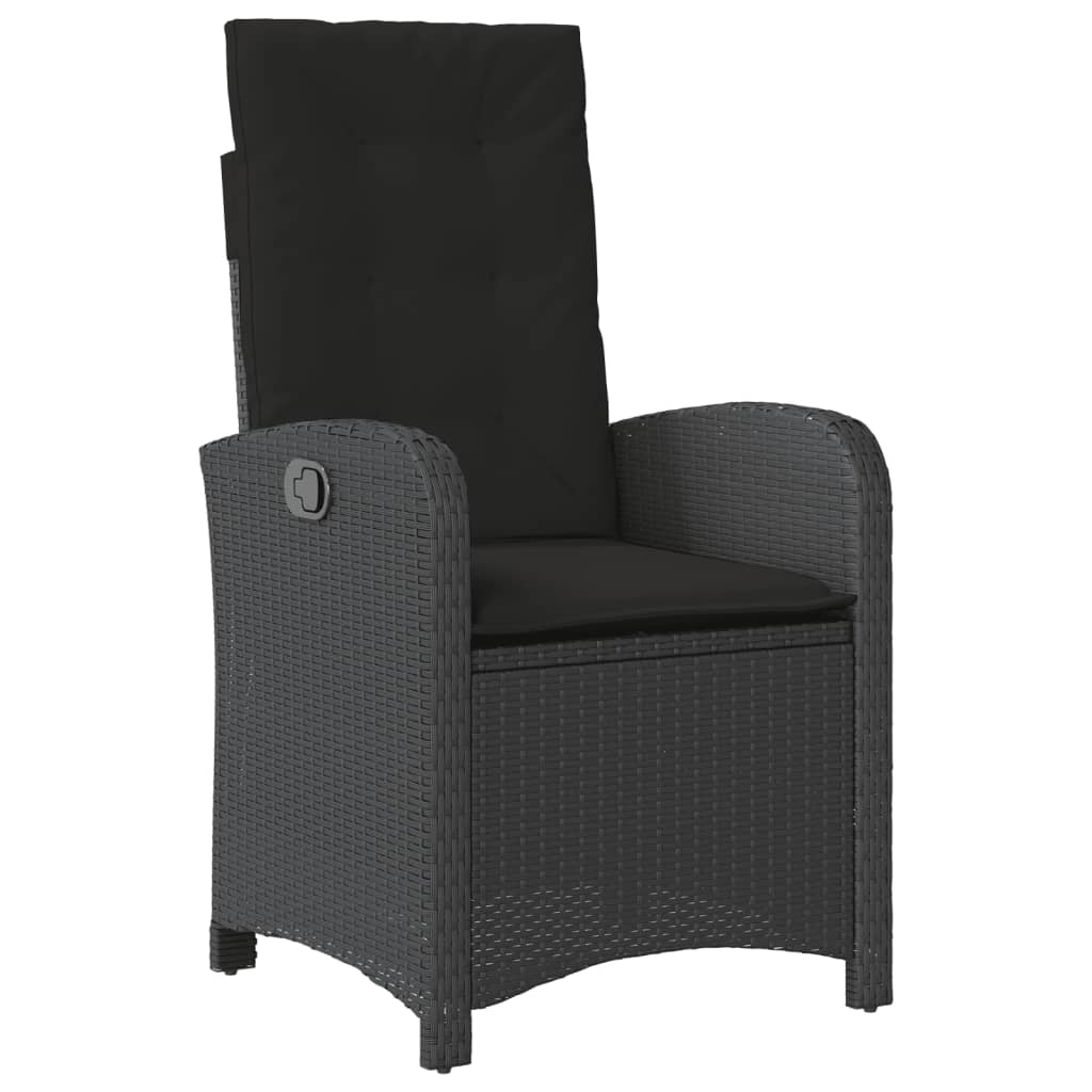 Set mobilier de gradina cu perne, 3 piese, negru, poliratan — imaginea 4