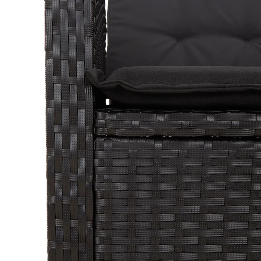 Set mobilier de gradina cu perne, 3 piese, negru, poliratan — imaginea 5