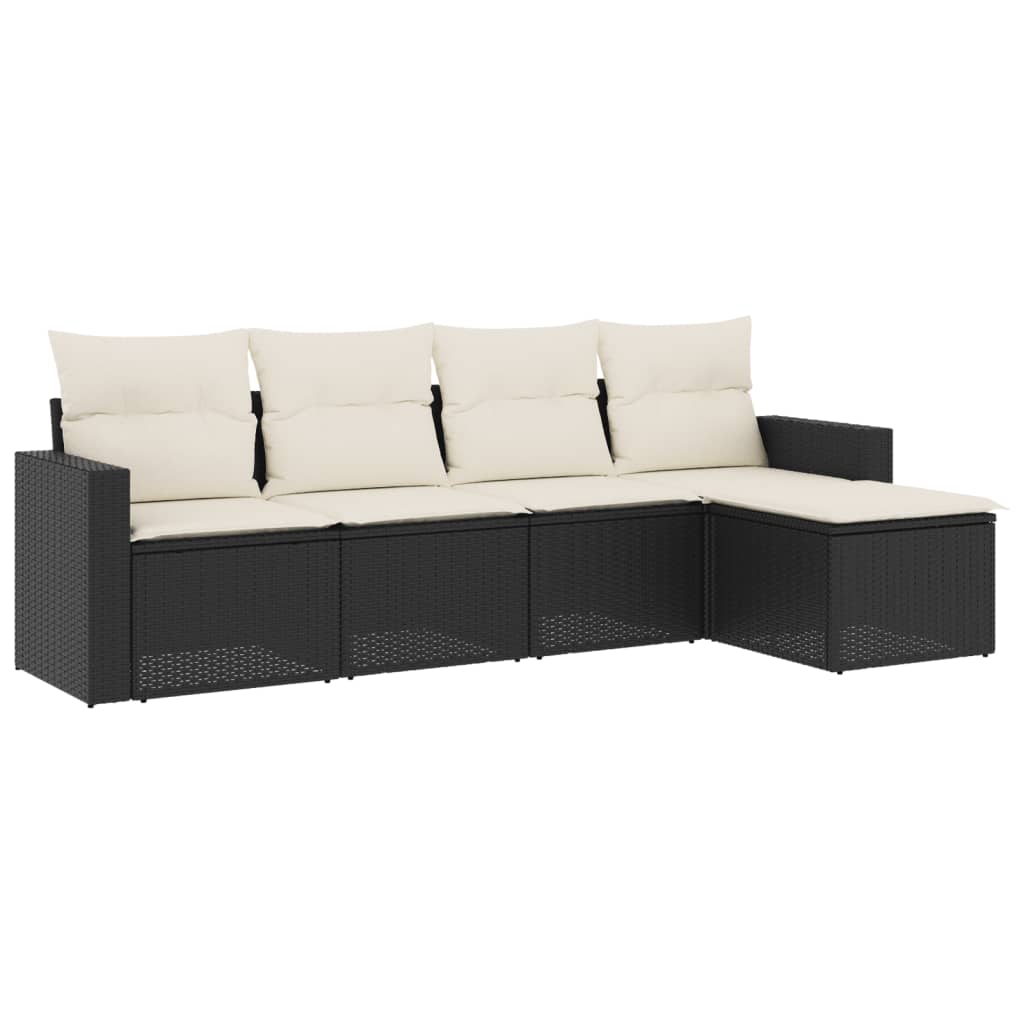 Set mobilier de gradina cu perne, 5 piese, negru, poliratan