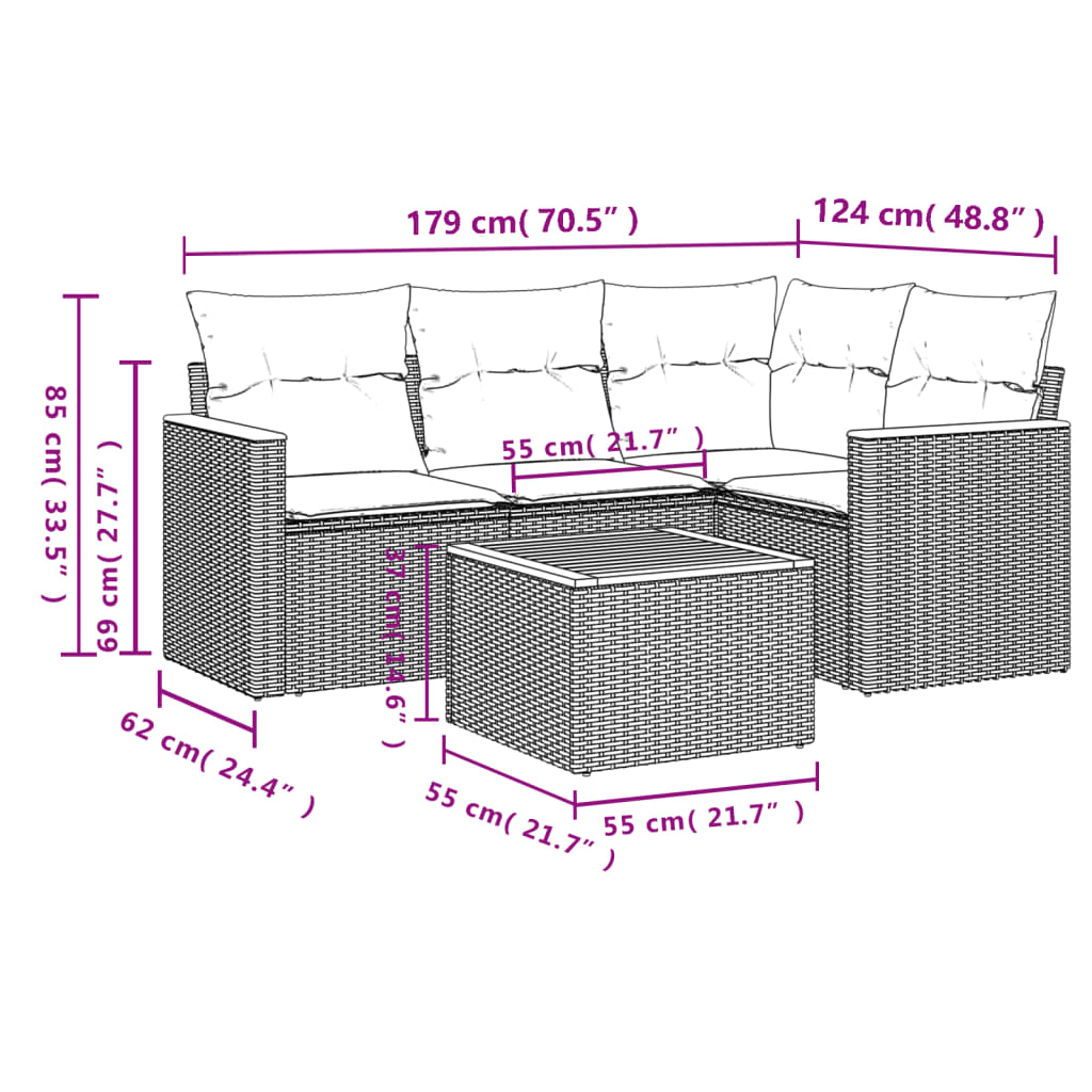 Set canapele de gradina, 5 piese, cu perne, bej, poliratan — imaginea 8