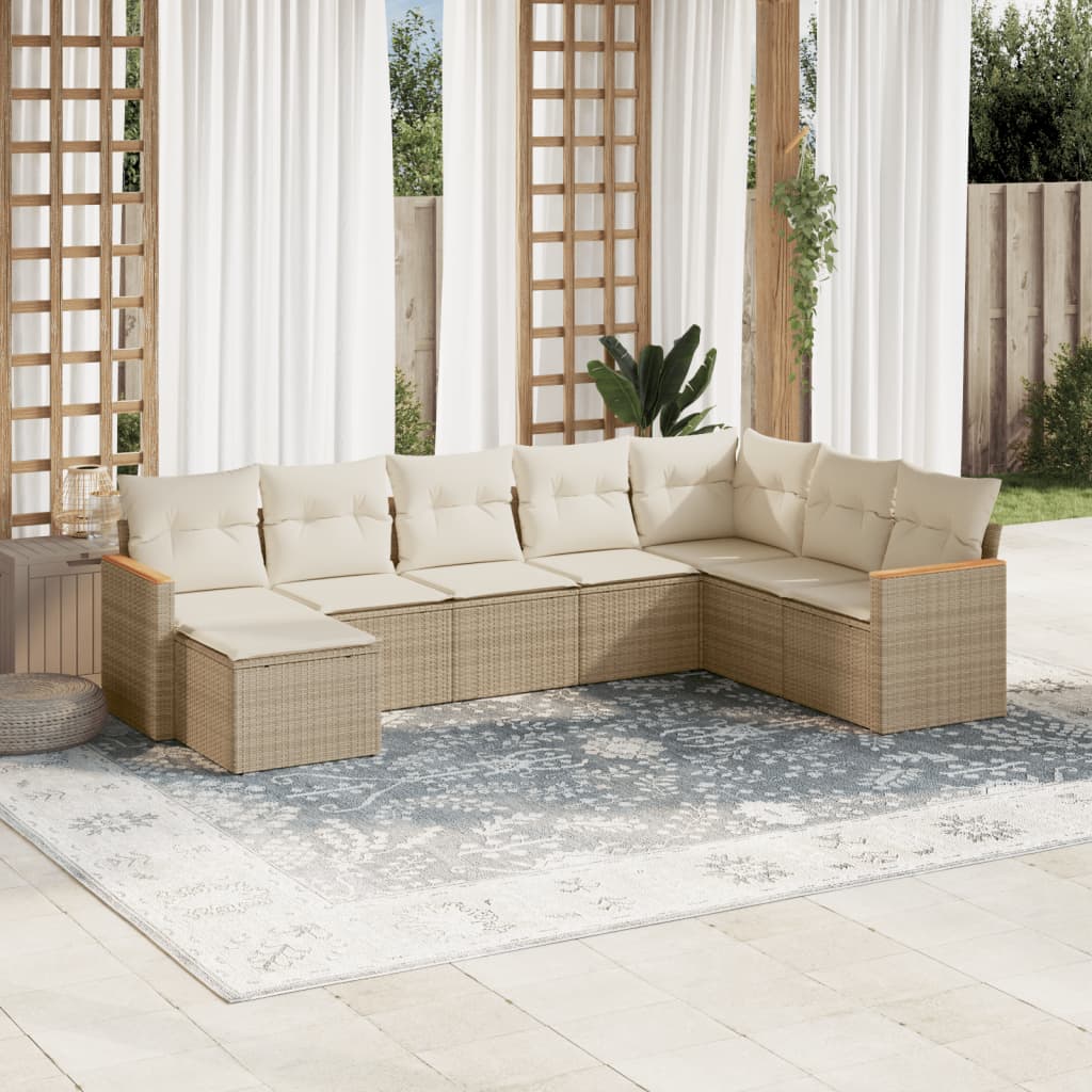 Set canapele de gradina, 8 piese, cu perne, bej, poliratan — imaginea 2