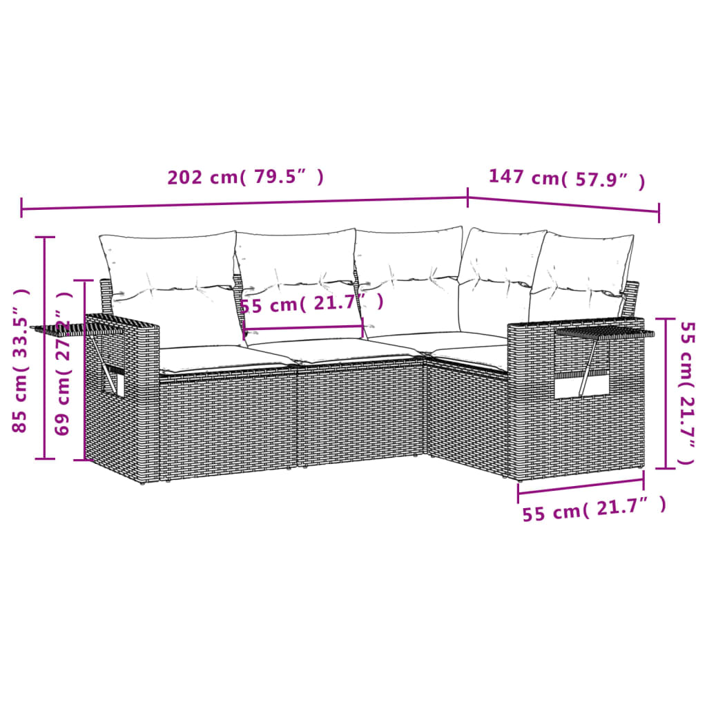 Set canapele de gradina, 4 piese, cu perne, bej, poliratan — imaginea 8