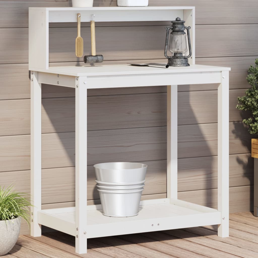 Masa de plantare cu rafturi alb 82,5x50x109,5 cm lemn masiv pin — imaginea 2