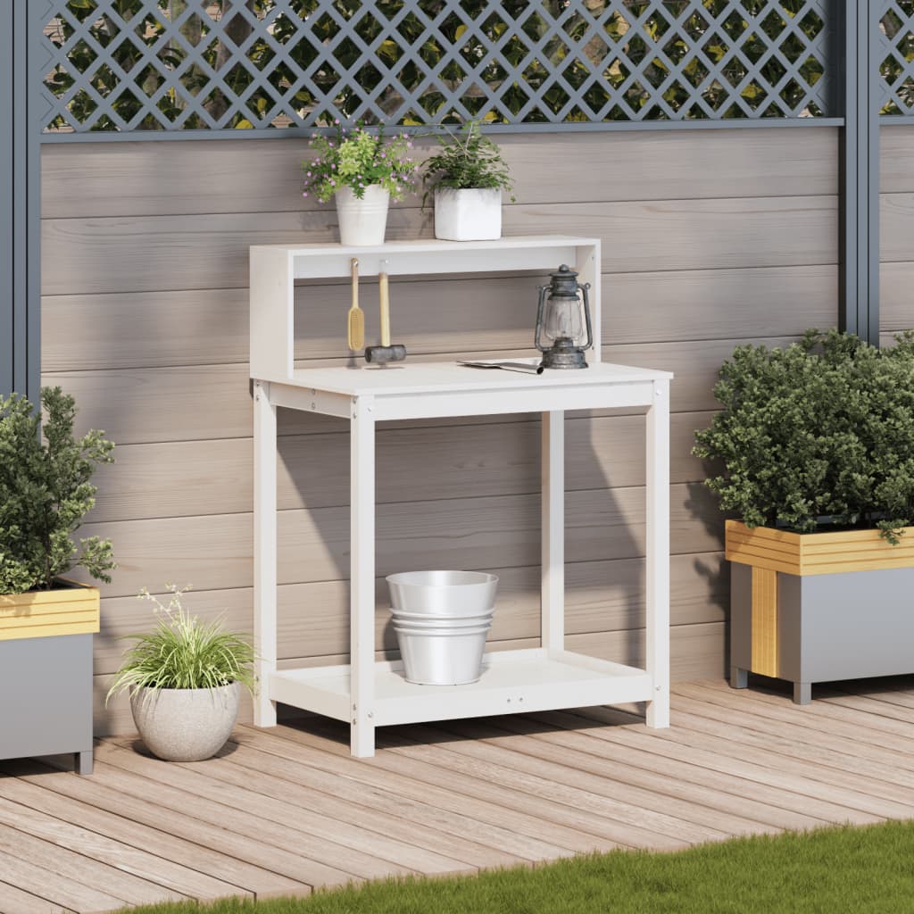 Masa de plantare cu rafturi alb 82,5x50x109,5 cm lemn masiv pin — imaginea 3