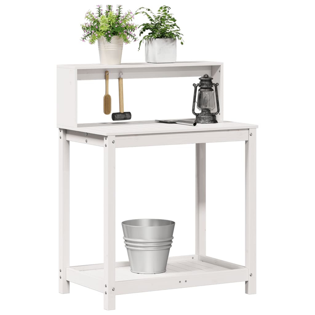 Masa de plantare cu rafturi alb 82,5x50x109,5 cm lemn masiv pin — imaginea 4