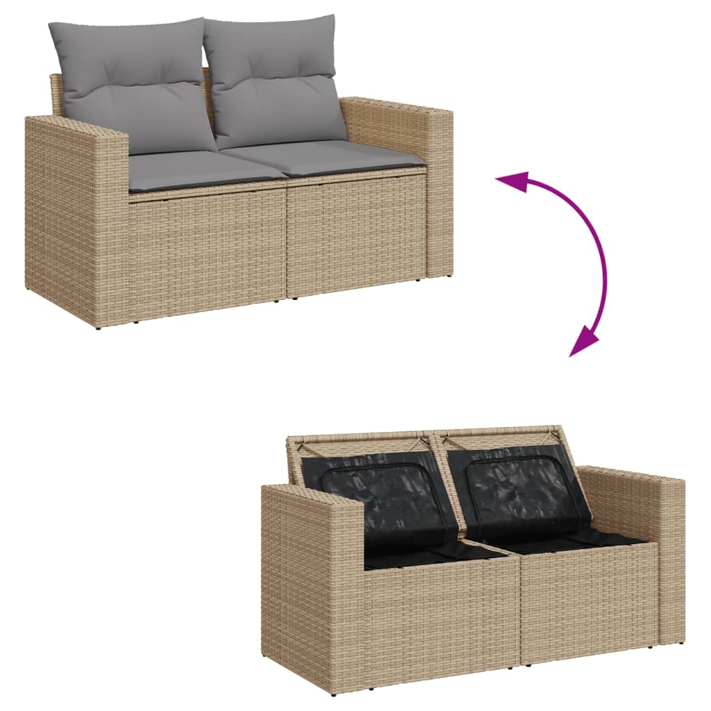 Set canapele de gradina, 7 piese, cu perne, bej, poliratan — imaginea 5