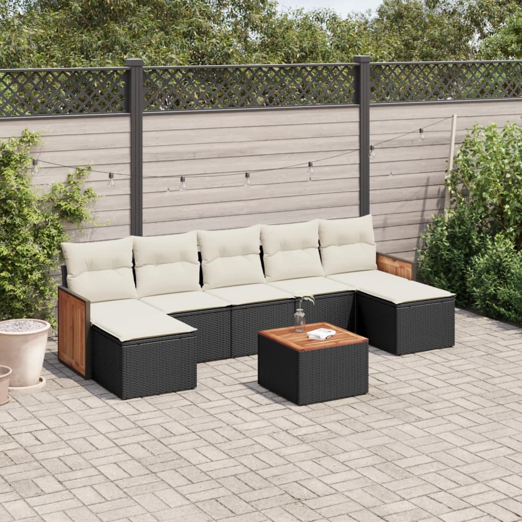 Set mobilier de gradina cu perne, 8 piese, negru, poliratan — imaginea 2