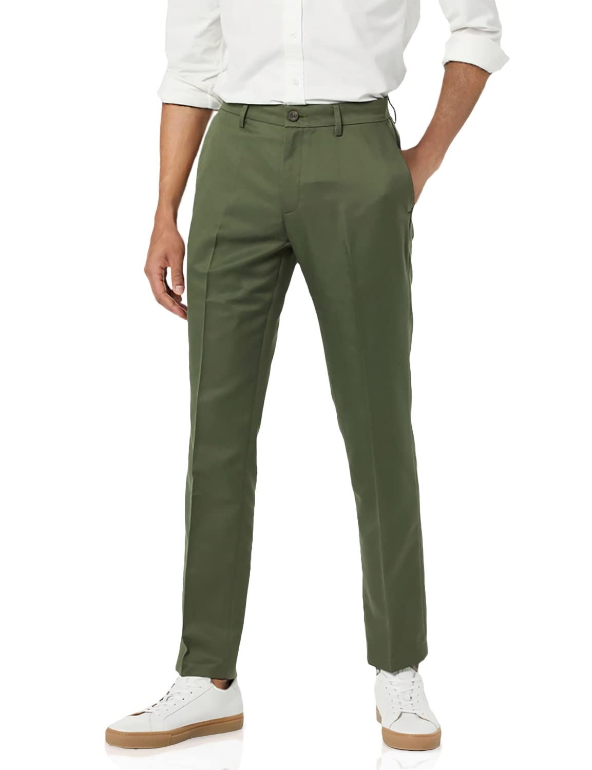 Pantaloni de costum pentru barbati Amazon Essentials cu front plat, cu talie extensibila, marime 56w cu 30 L