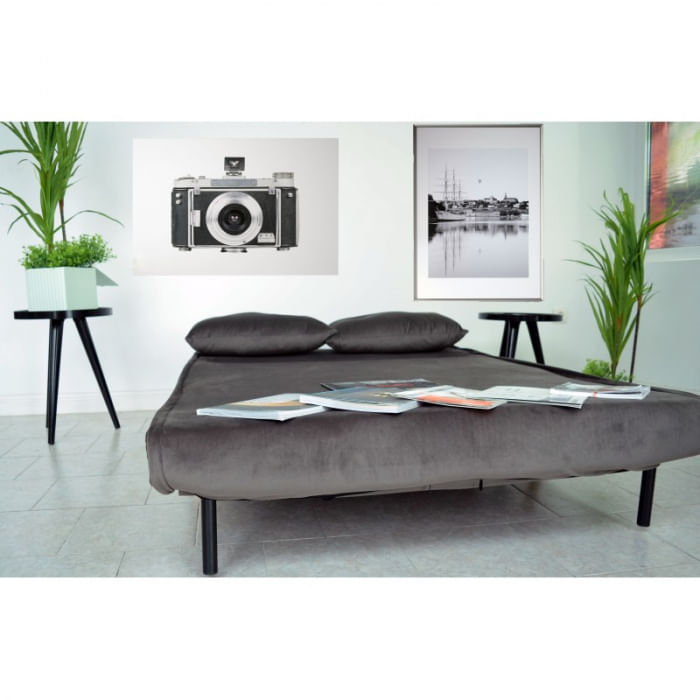 Canapea Extensibila, 123 x 77 x 190 cm, catifea, gri inchis — imaginea 2