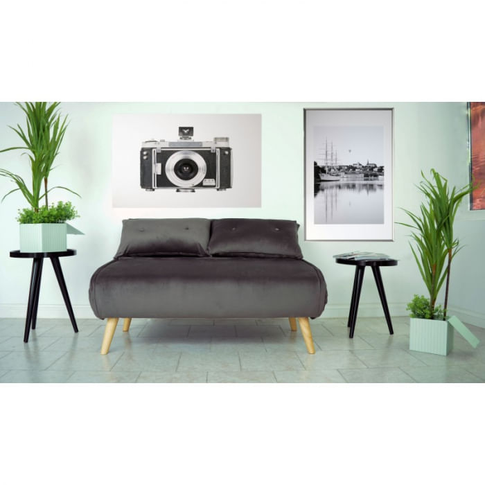 Canapea Extensibila, 123 x 77 x 190 cm, catifea, gri inchis — imaginea 3