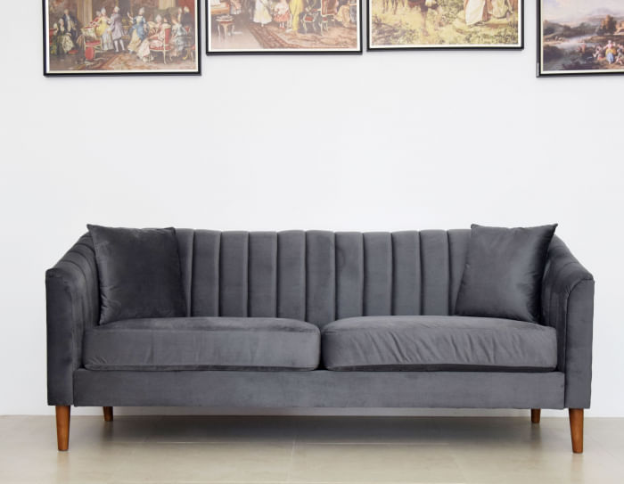Canapea Belle, 208 x 80 x 85 cm, material catifea gri — imaginea 3