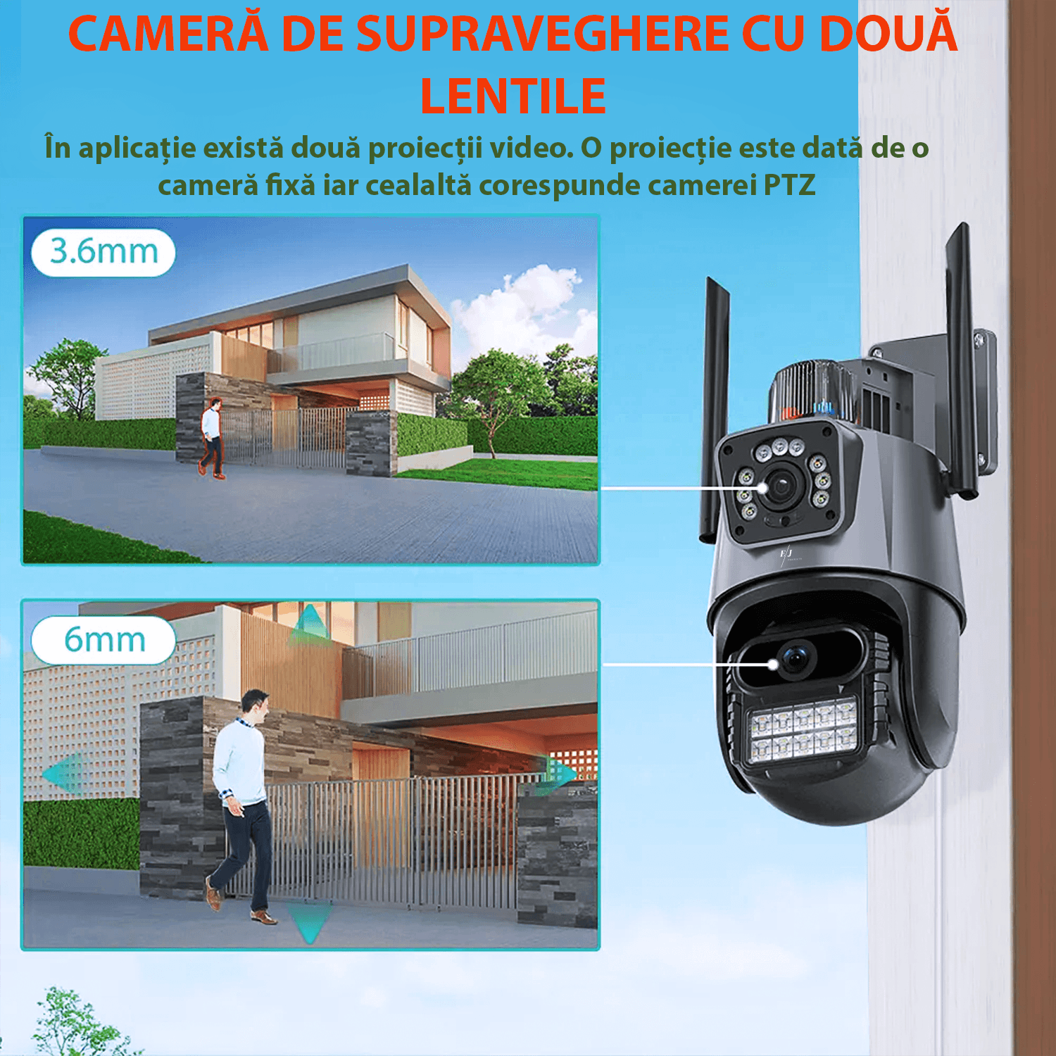 Camera de supraveghere dubla, Q322, WIFI, 6MP, exterior, comunicare bidirectionala, alarma, senzor miscare,exterior - 1 | YEO