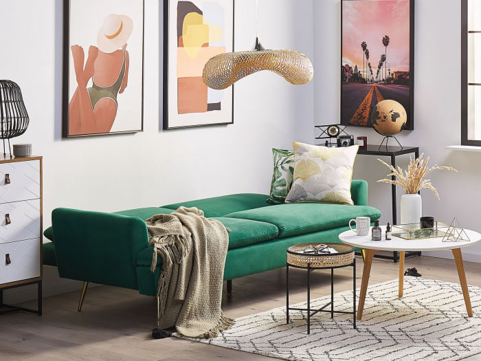 Canapea Diva, 210 x 88 x 84 cm, rabatabila stofa, verde — imaginea 5