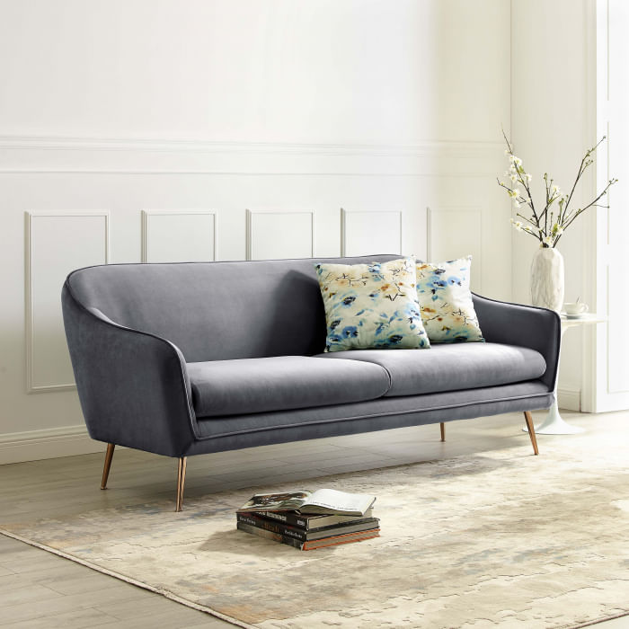 Canapea Prestige, 194 x 83 x 86 cm, catifea, gri — imaginea 2