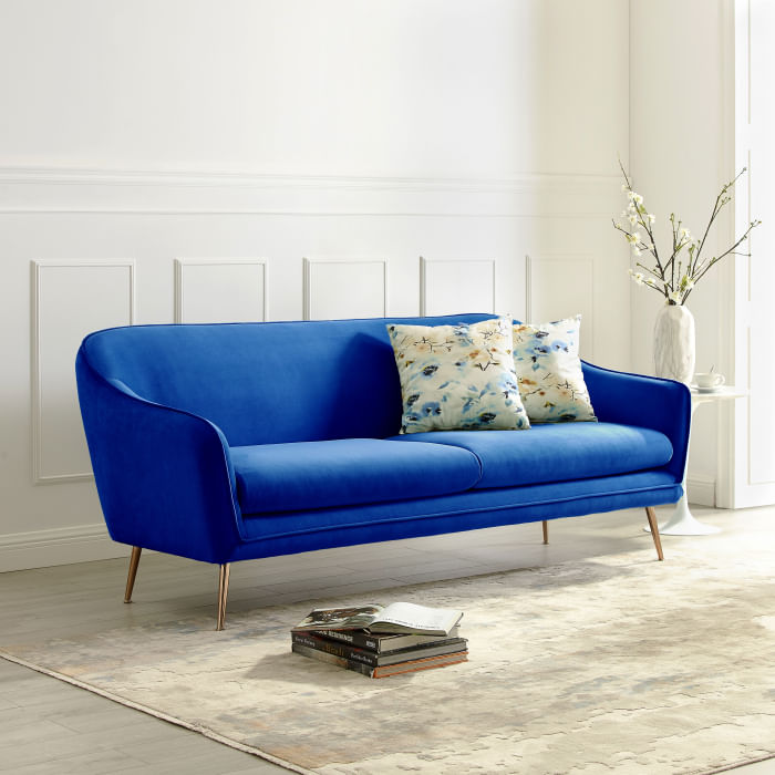 Canapea Prestige, 194 x 83 x 86 cm, catifea, albastru — imaginea 2