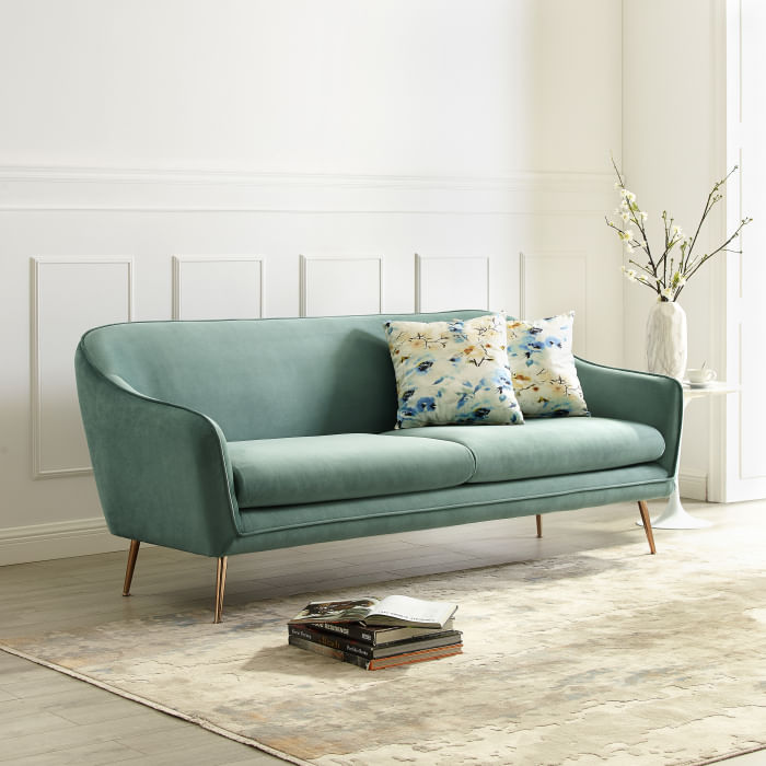 Canapea Prestige, 194 x 83 x 86 cm, catifea, turcoaz — imaginea 3