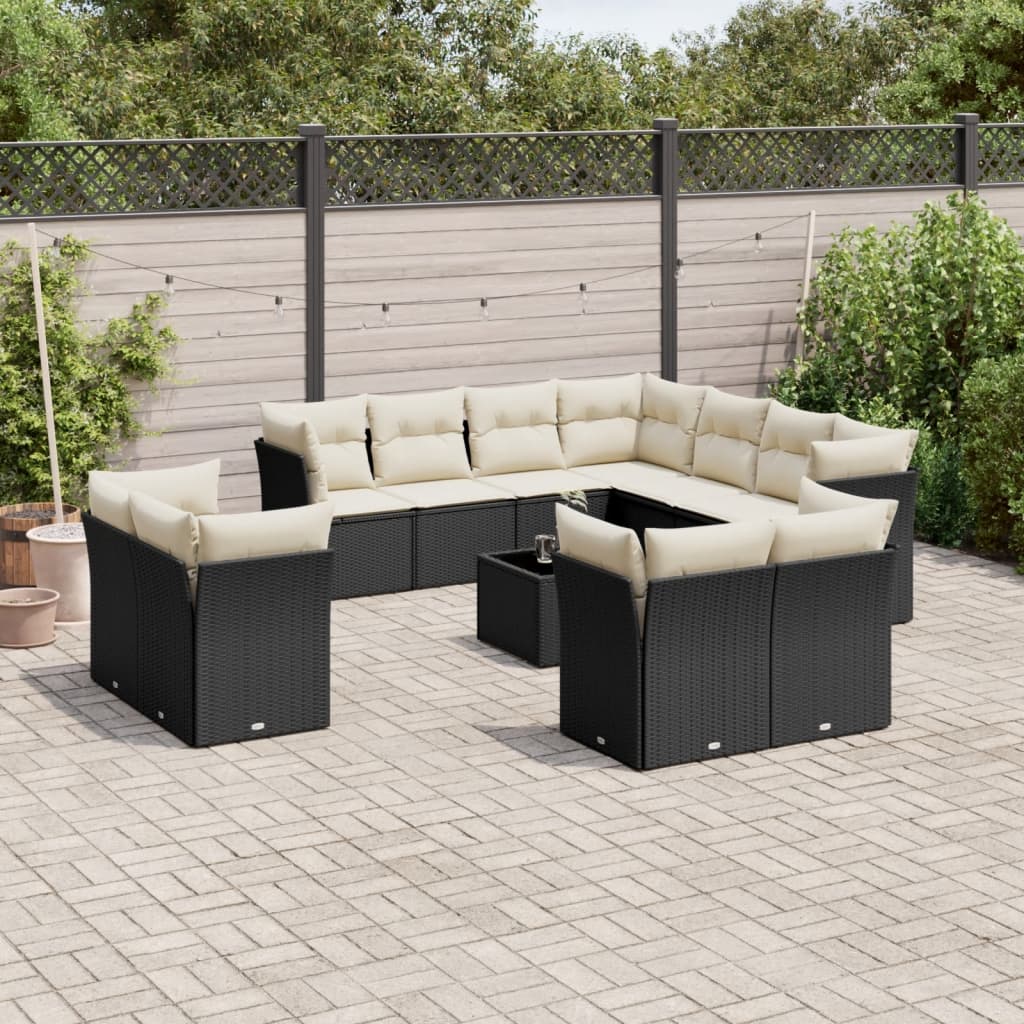 Set canapele de gradina, 12 piese, cu perne, negru, poliratan — imaginea 2