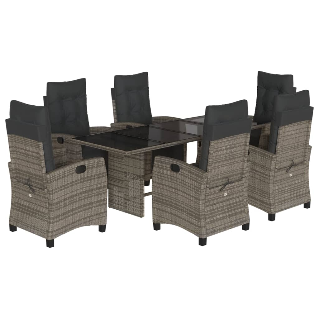 Set mobilier de gradina cu perne, 7 piese, gri, poliratan